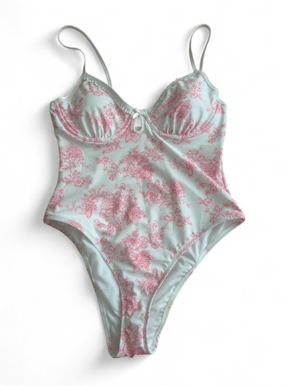 Floral One-Piece Swimsuit in White and Pink